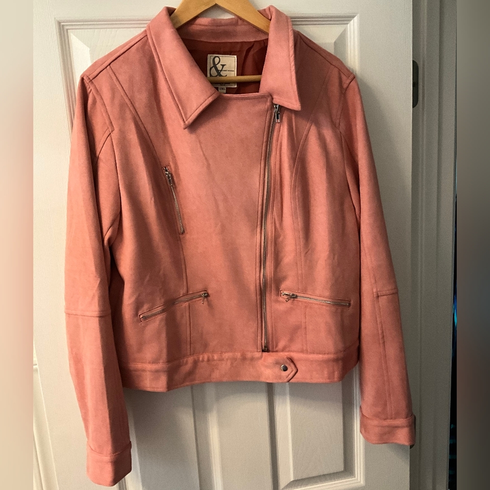 AMPERSAND AVE Pink Vegan Suede Moto Jacket NWT